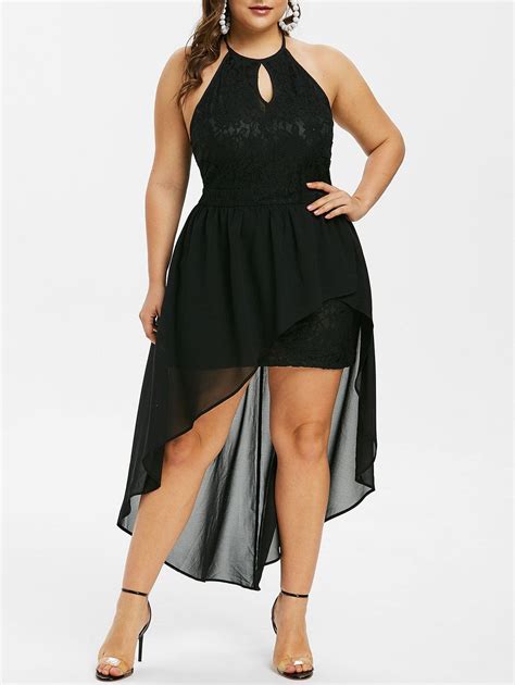 [37 off] 2021 plus size lace high low sleeveless dress in jet black dresslily