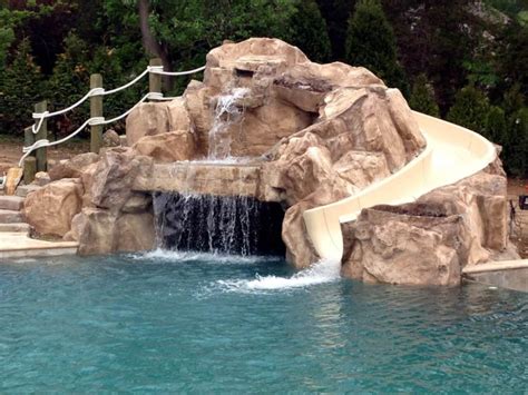 Ricorock Custom Faux Rock Grotto Waterfall With Slide Swimming Pool