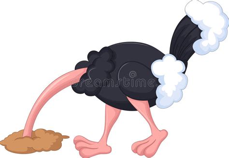 Ostrich Cartoon Has Buried A Head In Sand Stock