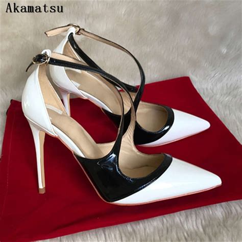buy summer black and white high heels pumps woman 10cm 12cm akamatsu patent