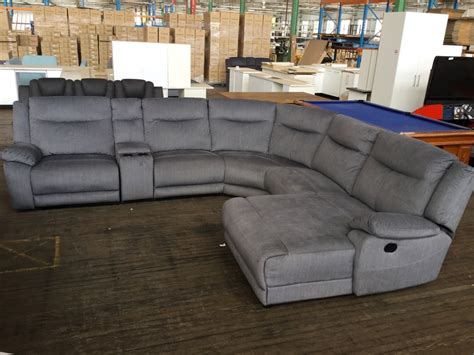 6pc Reclining Corner Modular Lounge Suite With Chaise Grey Fabric