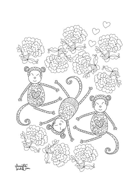 Year Of The Monkey 2 Zen And Anti Stress Coloring Pages For Adults