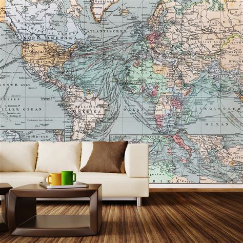 Vintage World Map Wall Mural Decal 4 Panels 93 Width Walls Need