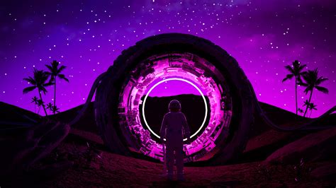 Download Wallpaper 2560x1440 Astronaut Ring Neon Glow Dark