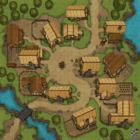 Roadside Village Battle Map 35x35 Rbattlemaps