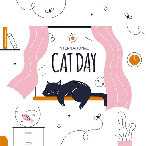 Flat International Cat Day Illustration With Cat Imgpanda A Free Resources Website