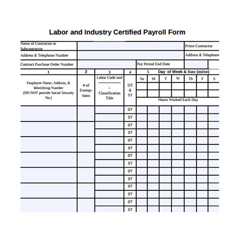 Free 8 Sample Certified Payroll Forms In Pdf