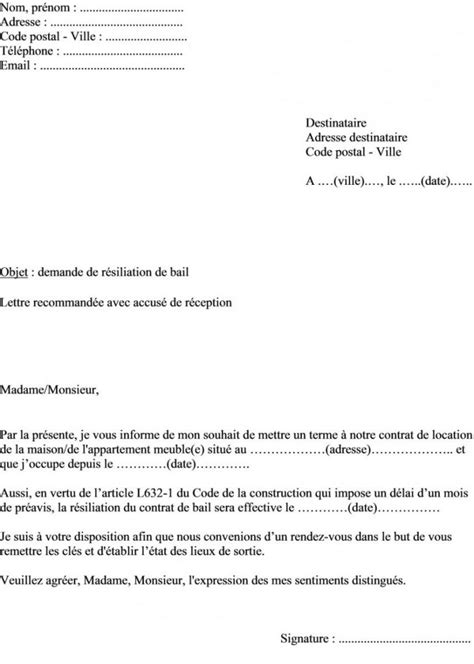 Exemple Lettre De RãSiliation Bail Locataire 1 Mois Financial Report