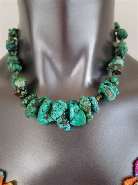 Chunky Green Turquoise Necklacegreen And Blue Turquoise Etsy Hand