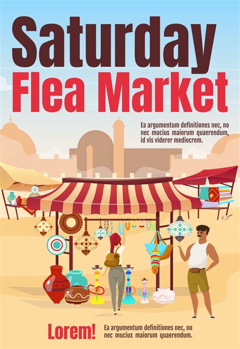 Saturday Flea Market Poster Flat Vector Template Oriental Marketplace
