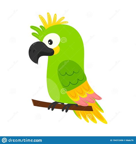 Cartoon Cute Parrot Isolated On White Background Stock Vector