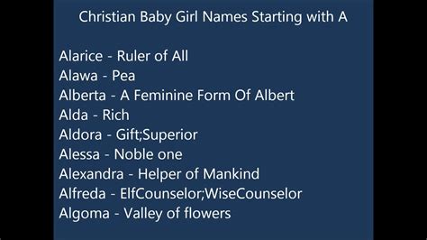 Christian Girl Baby Name List