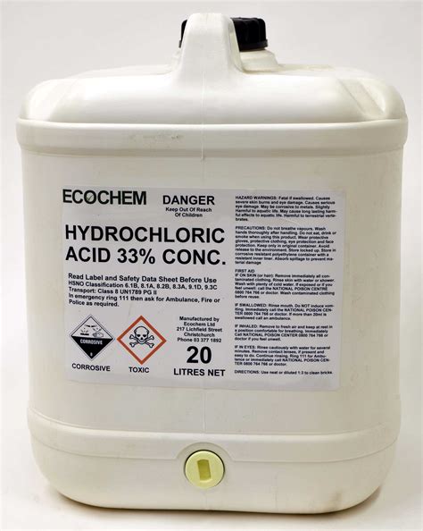 Hydrochloric Acid Concentrated 33 Ww Ecochem Limited