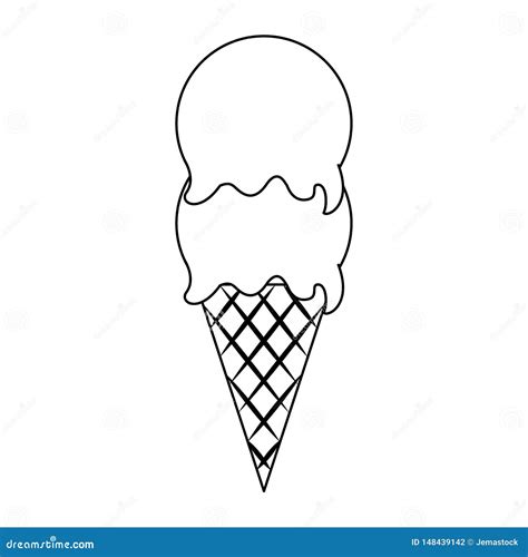 Ice Cream Cone With Two Scoops In Black And White Stock Vector Illustration Of Cone Snack