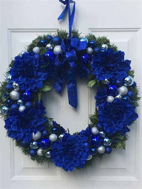 Blue And Silver Christmas Wreath Blue Holiday Wreath Christmas
