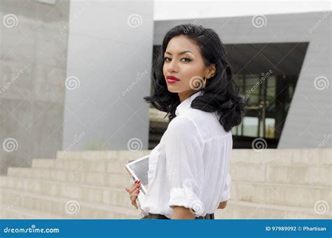Woman Walking Outdoors Turning Head Stock Photo Image Of Gorgeous