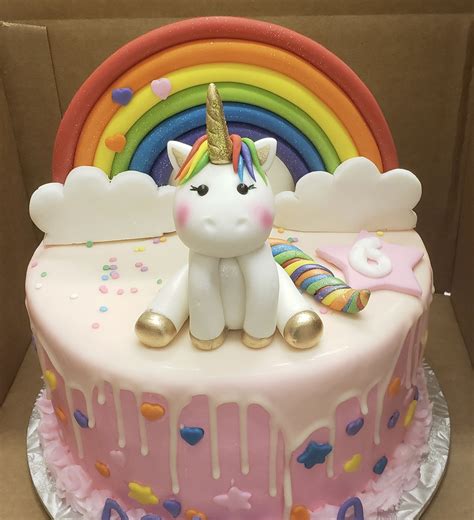 Calumet Bakery Rainbow Unicorn Fondant Figure Drip Cake Unicorn