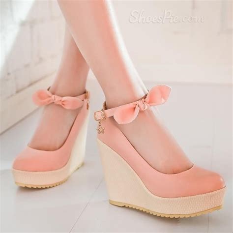 Shoespie Pink Bowtie Wedge Heels Fashion Shoes Running Shoes Fashion