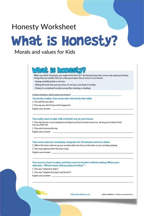 Honesty Worksheet To Teach Morals And Values To Kids Values Education