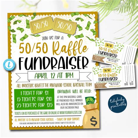 5050 Raffle Ticket Fundraiser Flyer Set Tidylady Printables