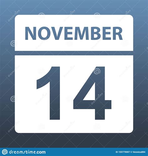 November 14 White Calendar On A Colored Background Day On The