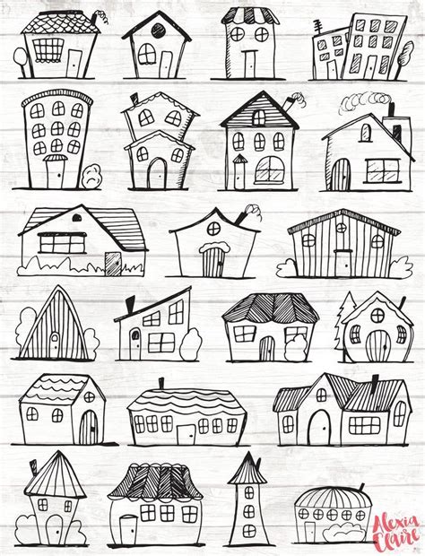 Doodle House Clipart House Vector Art Home House City Etsy Doodle