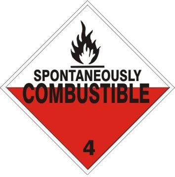 SPONTANEOUSLY COMBUSTIBLE CLASS 4 DOT Placard