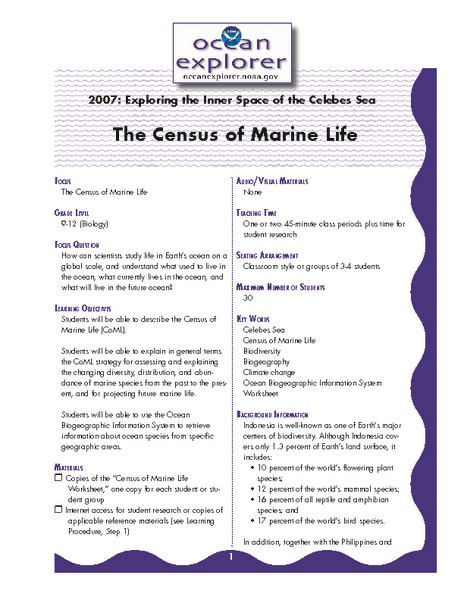 The Census Of Marine Life Lesson Plan For 9th 12th Grade Lesson Planet