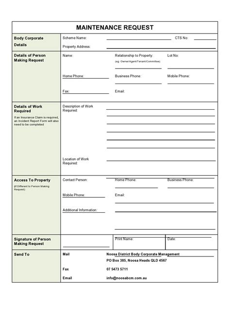 Maintenance Request Form Template