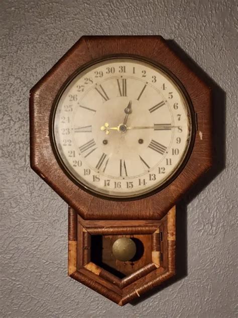 Antique 1900s Ansonia Octagon Drop School House Oak Wood Or Rosewood Wall Clock 4000 Picclick
