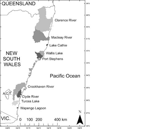 Location Of The Nine Study Estuaries Along The New South Wales Coast Of