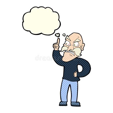 Cartoon Old Man Laying Down Rules With Thought Bubble Stock Photo