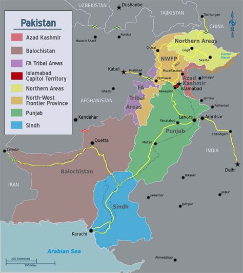 Detallado mapa de regiones de Pakistán Pakistán Asia Mapas del Mundo