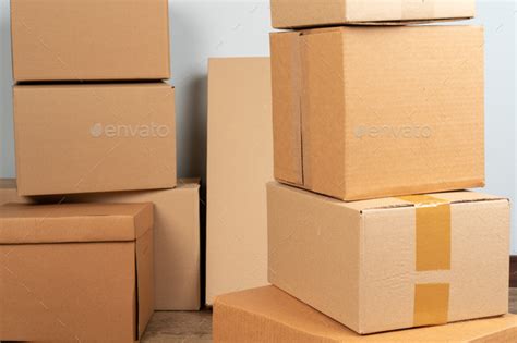 Close Up Photo Of A Stack Of Moving Boxes Stock Photo By Fabrikaphoto