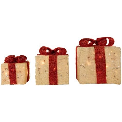 Northlight Set Of 3 Lighted Cream Gift Boxes Outdoor Christmas