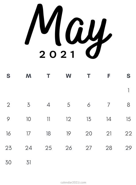 Free Blank May Calendar 2021 Printable Template Pdf Word Excel