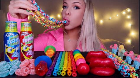 Asmr Rainbow Candy Sour Sloths Rainbow Twizzlers Nerd Rope Wax Lips Sour Foam Candy Mukbang