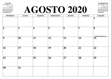 Calendario Agosto 2020 El Calendario Agosto Para Imprimir Gratis