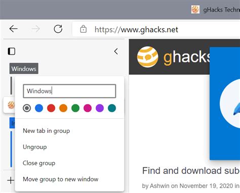 Microsoft Edge Gets Chromiums Tab Groups Feature Ghacks Tech News