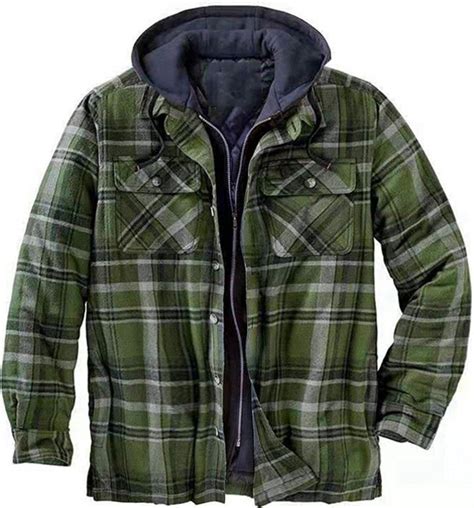 Nc Mens Thermal Quilted Lined Flannel Shirts Jackets With Hood Warm