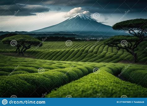 Green Tea Fields In Shizuoka Prefecture Japan Near Mount Fuji Stock