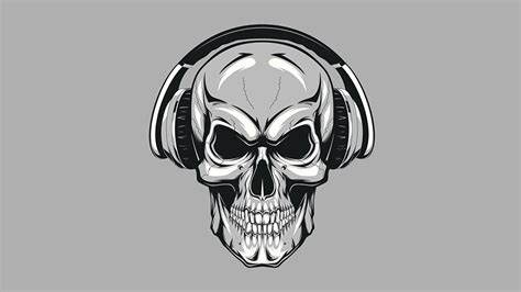 Pictures Skulls Headphones Gray Background 1366x768