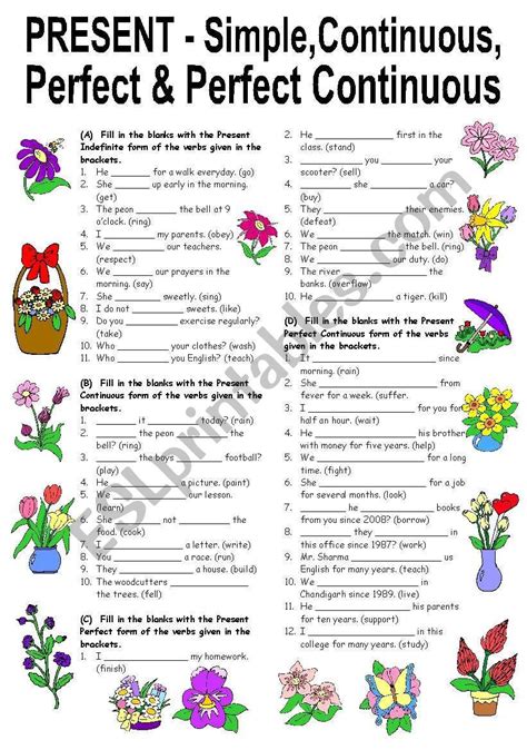 This Worksheet Has Exercises 43 Fill Ups On All 4 Present Tenses Ie