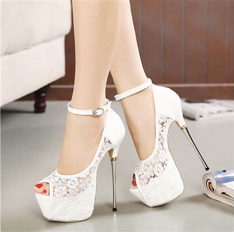 Whatever you're looking for, from classic, to unique wedding shoes for brides, bella belle has your perfect fit. Bridal White Lace Wedding Shoes Designer Shoes Ankle Strap 16cm Sexy Super High Heels Prom Dress ...