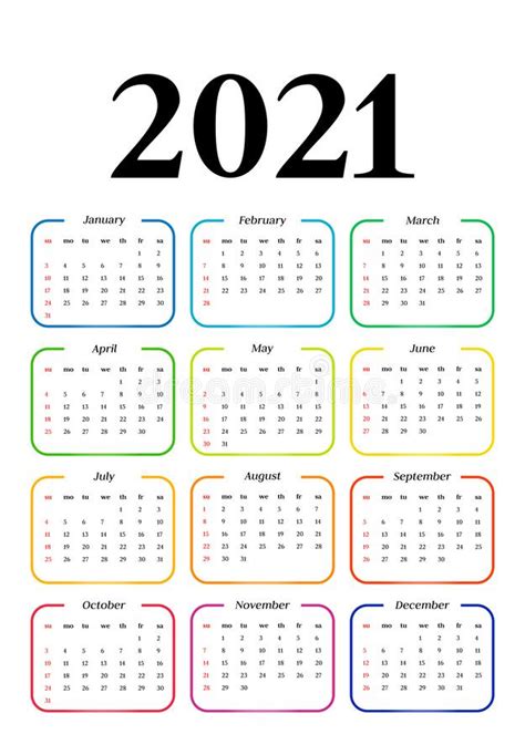 Calendario Para 2021 Aislado En Un Fondo Blanco Ilustración Del Vector Ilustración De Cubierta
