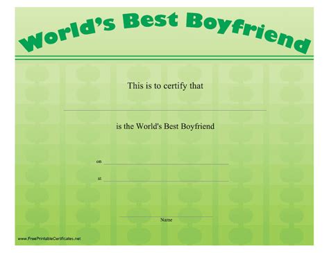 Worlds Best Boyfriend Certificate Template Green Download Printable