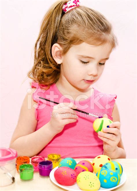 Cute Little Girl Painting Easter Eggs Stock Photo Royalty Free