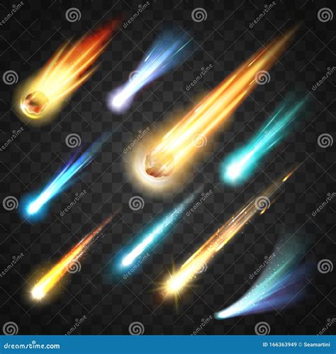 Cometas Asteroides Brillantes Y Meteoros En El Espacio Ilustración Del