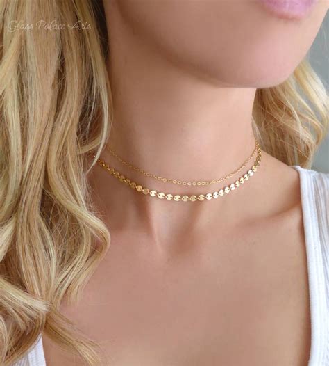 14k Gold Choker Necklace For Women Layered Short Double Etsy