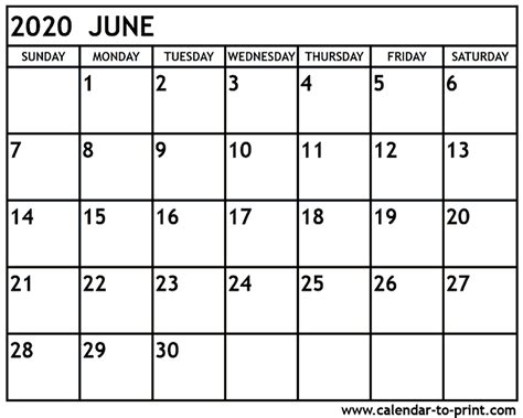 Free 2020 calendars that you can download, customize, and print. June 2020 Calendar Printable